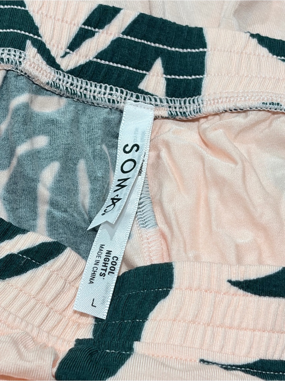 New without tags. Soma Peach Palm-Print Pajama Set with Dark Green Leaves - Picture 7 of 7
